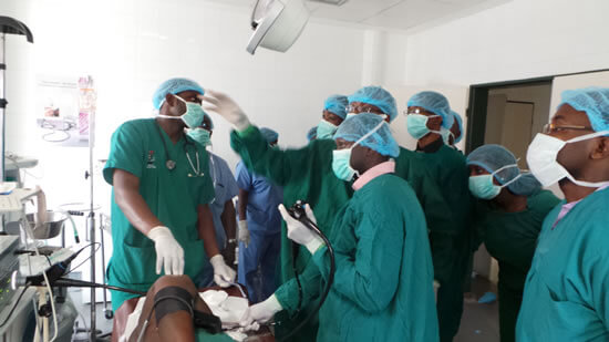 One of the resident doctors worked on using the scope and practiced what to look for in different cases.